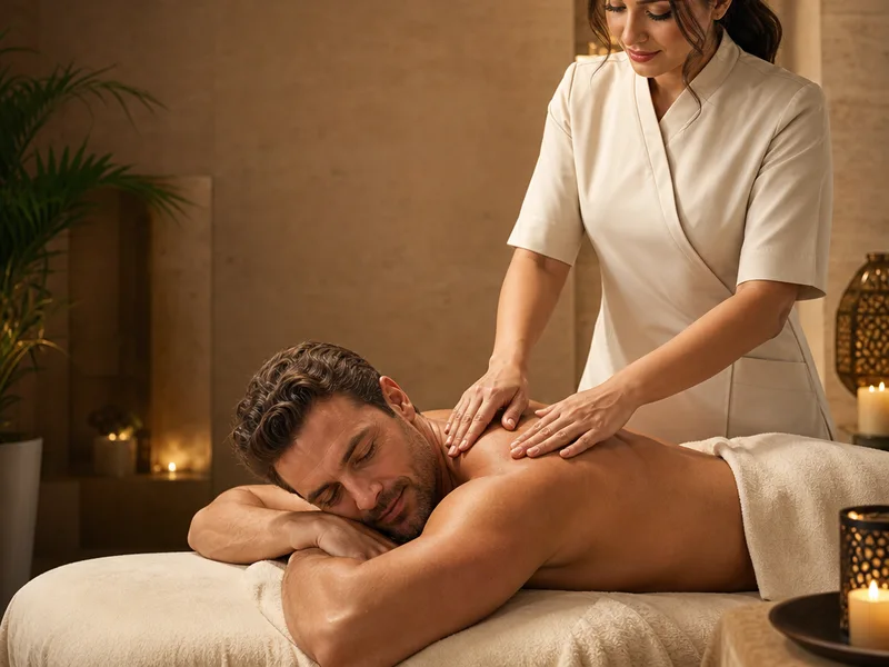 Illustration of a male guest receiving a professional massage